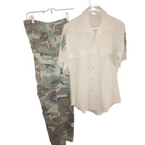 USMC Uniform SGT Rank Service Khaki Shirt SZ 15 & Camo Pants SZ Small Regular